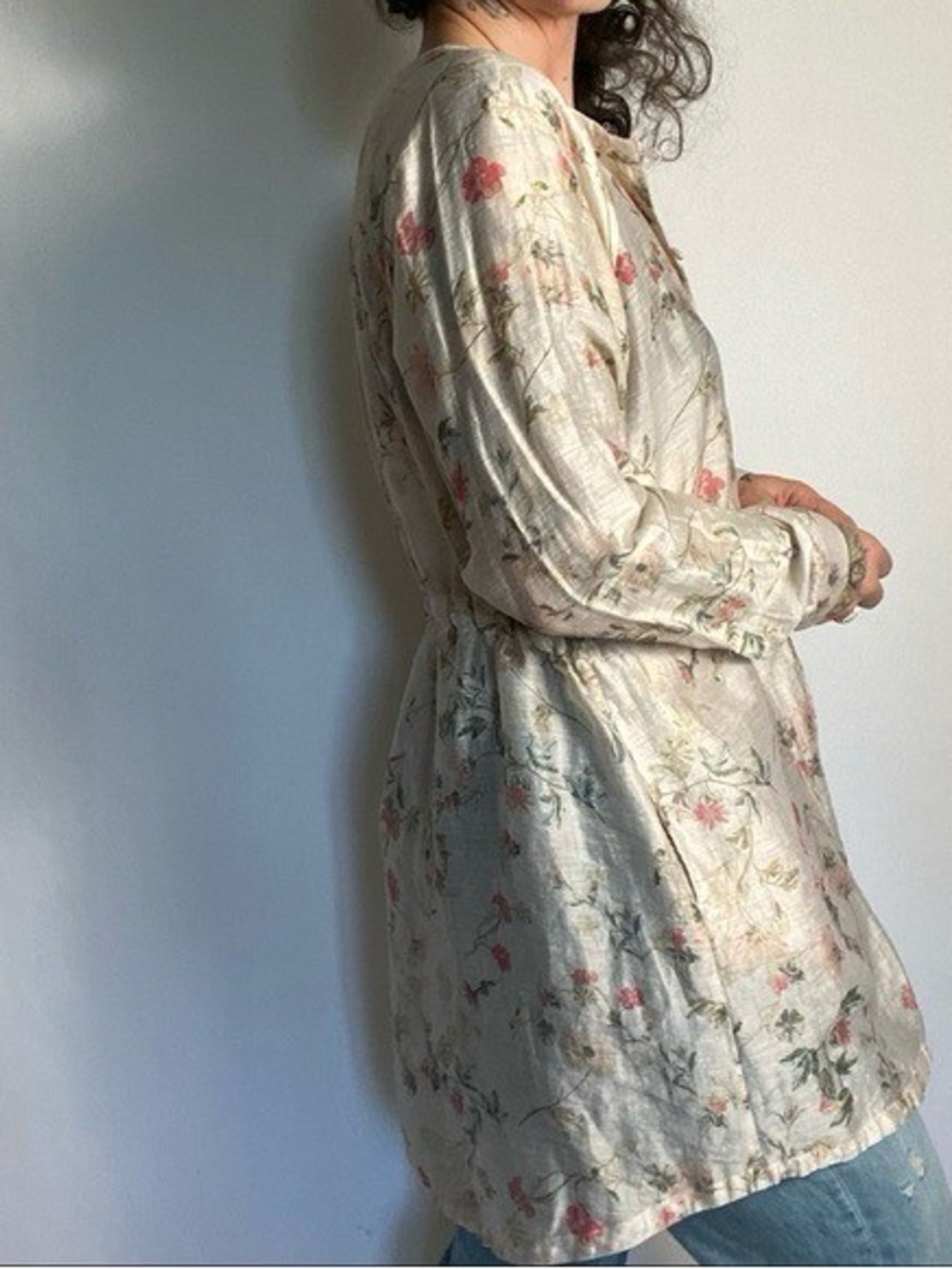 J. JILL Women's Sheer Floral Linen Blend Button Tunic Shirt Sz M/PTP 23/L 36 - Picture 3 of 15